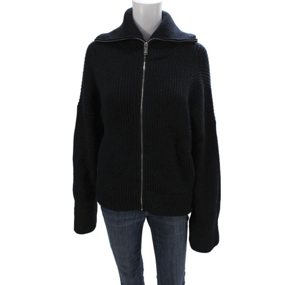 Zadig & Voltaire Women Black Collared Long Sleeve Cardigan Sweater Wool Size M